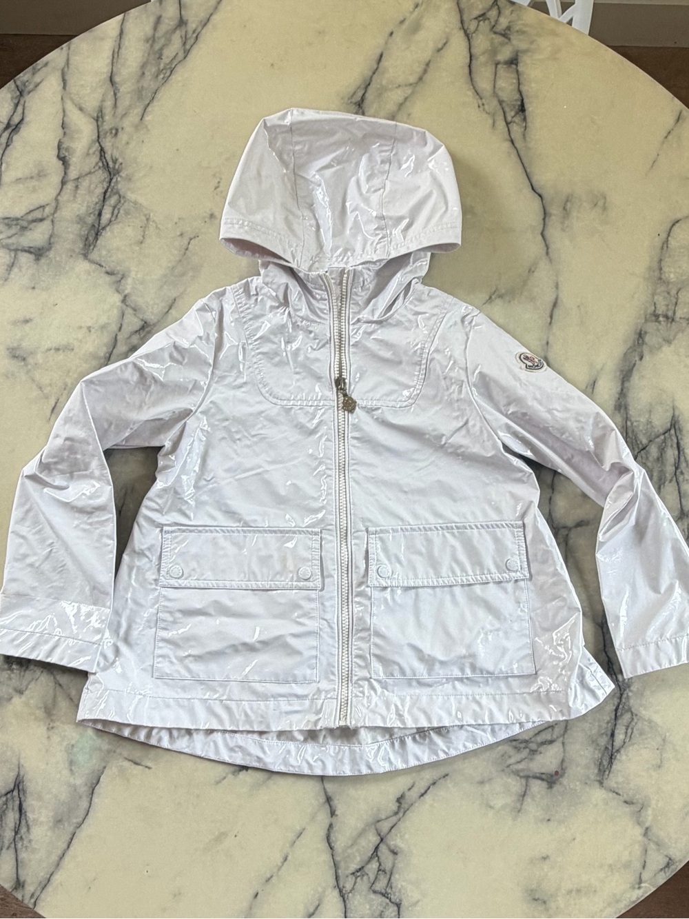 Moncler Girls White Hooded Rain Jacket Coat 8